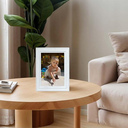 5x7 picture Frame for Wall or Tabletop Oak Wood, 4x6 Picture Frame with Mat,5x7 Premium Photo Frame with Real HD Tempered Glass,Ideal for Home Decor, Art Gallery,White, 1 Pack