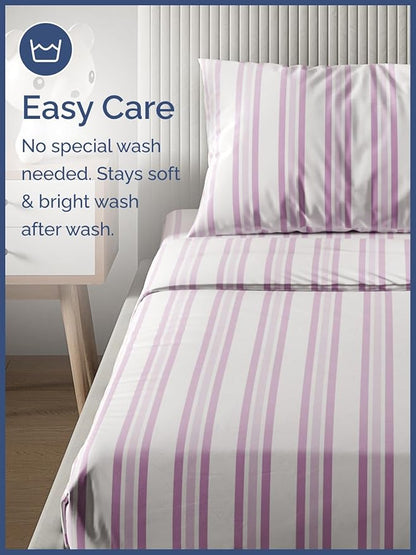Kids Pink Stripes Queen 4 Piece Sheet Set - Boys, Girls, Teens, Toddler - Easy Fit, Deep Pockets - Breathable, Hotel Quality Sheets - Machine Washable - Wrinkle Free - Cute, Cozy & Soft - CGK Linens