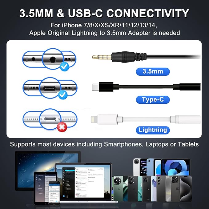 Callez Wired Computer Headset, 3.5mm/USB-C Headset