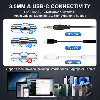 Callez Wired Computer Headset, 3.5mm/USB-C Headset