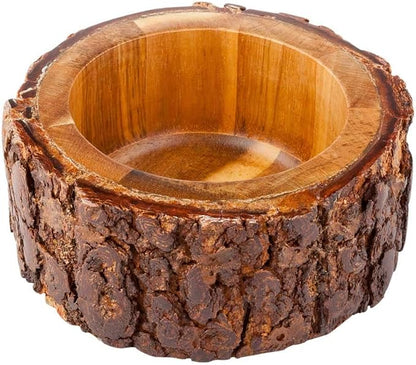 Restaurantware-10 Ounce Wood Serving Bowl, 1 Small Rustic Wood Bowl - Varnished With Bark Edges, Round, Natural Acacia Wood Soup Bowl, For Appetizers, Salads, Entrees