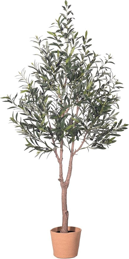 Olive Tree Artificial Plant 6FT,Artificial Olive Tree Mediterranean Silk Screened Broad-leaved Olive Tree with Realistic Fruit, Lifelike Plant Nordic Style Home Aesthetic Hotel Decor