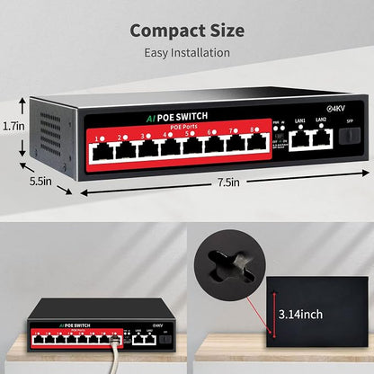 8 Port PoE+ Switch | Easy Smart Managed Ethernet Switch | Support VLAN