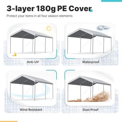 ADVANCE OUTDOOR 10x15 ft Heavy Duty Carport Potable Car Canopy Garage Party Tent Boat Shelter, Adjustable Height from 9.5 ft to 11 ft, Gray