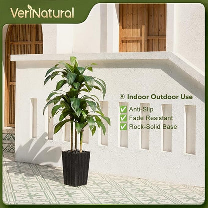 Artificial Dracaena Tree 5FT - Fake Tree with Black Taper Planter & Pebbles - UV Resistant Faux Yucca Tropical Plant - Artificial Trees for Home Office Living Room Decor Indoor Outdoor