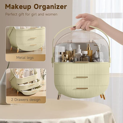 Makeup Organizers, Make Up Organizers for Vanity, Countertop Cosmetic Storage with Drawers and Transparent Cover for Bedroom Bathroom (Maize-yellow)