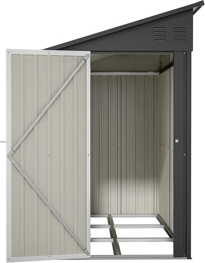 Shed Lean to Storage Shed, Outdoor 4' x 8' Metal Wall Side Storage Sheds & Outdoor Storage, Garden Storage Cabinet for Backayrd, Patio and Outdoor Use,Black