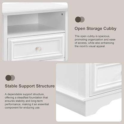 XIAO WEI Nightstand with Hidden Drawer Set of 2, 2-Drawer Nightstand with Open Shelf – Sturdy Wood Bedroom End Table for Storage, Modern Furniture for Bedroom Organization,White