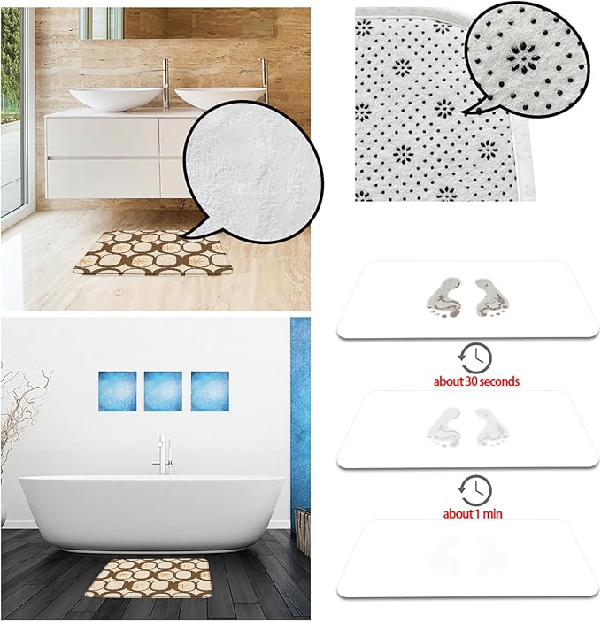 Mid Century Modern Bath Mat Abstract Atomic Geometric Retro 1950s Brown Bathroom Kitchen Toilet Rugs,24x48 Inch