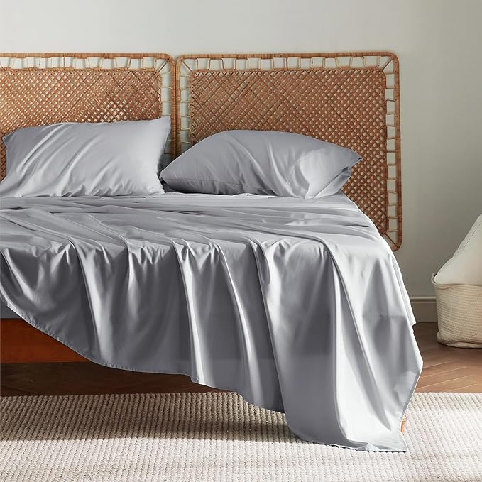 Bedsure Full Size Bed Sheets, Cooling Sheets, Rayon Derived from Bamboo, Breathable & Soft, Deep Pocket Up to 16 Inches, Hotel Luxury Silky Bedding for Hot Sleepers, Silver Grey