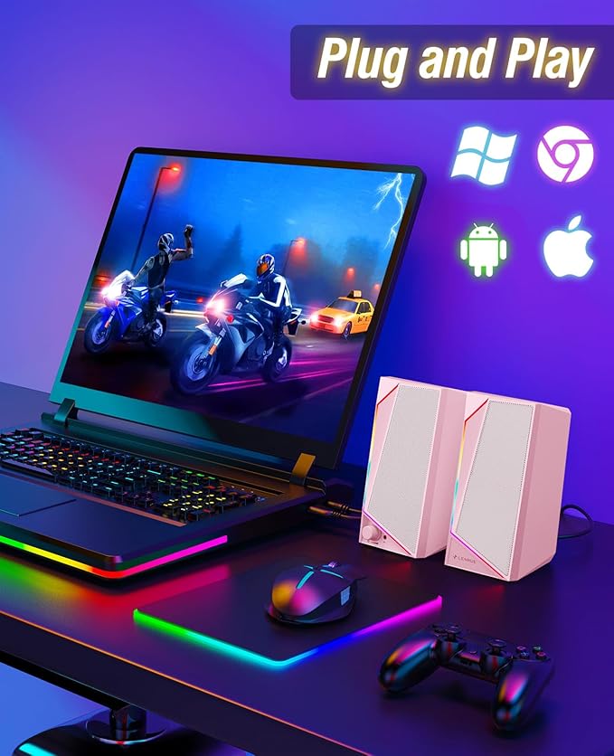 LENRUE Computer Speakers, USB/USB-C Powered PC Speakers