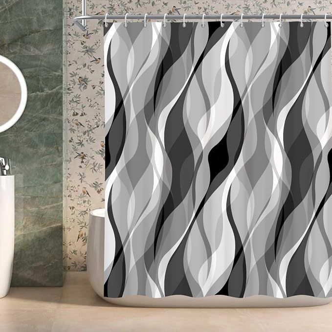Grey Shower Curtains Black and White Modern Abstract Striped Bathroom Curtain Minimalist Geometric Polyester Shower Curtain Sets for Bathroom Extra Long 72x108 in with 12 Hooks