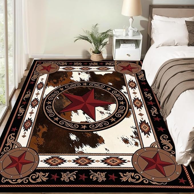 Vintage Star Rugs Non Slip Rustic Farmhouse Floor Mat Washable Carpet for Bedroom Living Room Nursery Playroom Classroom Home Decor,6'x9'