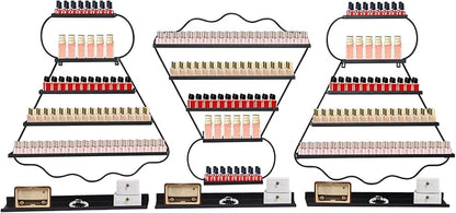 Metal Wall Mounted Nail Polish Racks Display Rack Cosmetic Display Case Lipstick Perfume Wall Shelf Essential Oil Organizer for Nail Polish Bottles Spa Nail Salon Shop (Black)