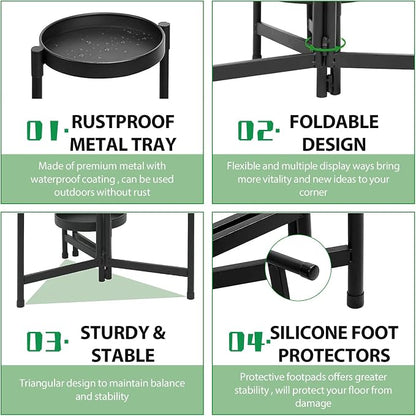 Plant Stand Indoor Outdoor 5 Tier Metal Plant Stand, Foldable Corner Plant Shelf Multi Tiered Flower Pot Holder Display Rack, Heavy Duty Multiple Plant Holder for Patio Living Room Balcony Garden, Black