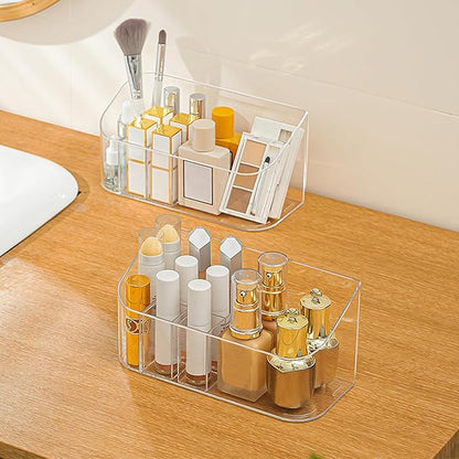 SUNFICON 2 Pack Makeup Trays Organizers Holders Cosmetic Display Cases Tabletop Desktop Vanity Countertop Bathroom Wall Cabinet Medicine Storage Boxes for Womens Ladies Girls Crystal Clear