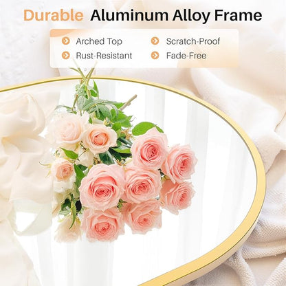 Bathroom Mirror for Wall, 38x26 Inch Arched Mirror, Matte Gold Metal Framed Bathroom Vanity Mirrors for Restroom Farmhouse, Anti-Rust, Tempered Glass, Hanging or Leaning