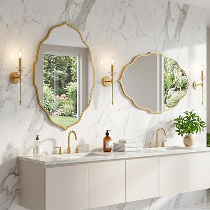 PERFNIQUE Gold Scalloped Wall Mirror, 32''×20'' Wavy Oval Mirror for Bathroom, Large Decorative Mirror for Entryway, Bedroom & Living Room, Hanging or Leaning