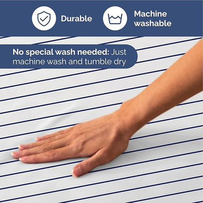 Striped Sheets - Navy Blue & White Striped Sheets - 1 Flat & 1 Fitted & 2 Pillowcases w/ Deep Pockets – Wrinkle & Fade Free - Soft, Breathable & Cooling – Luxury Pinstripe Bedding - King Size Bed Set