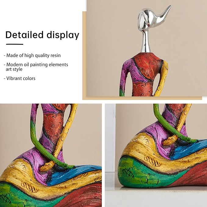 Octdays Art Female Sculpture Figurines, Abstract Woman Statue for Home Decor, Modern Colorful Sculpture Decorations for Living Room Shelf Office Cabinet Accents (Colorful-B)