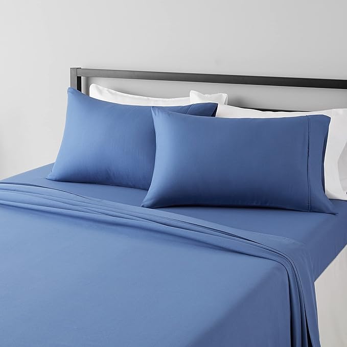Amazon Basics Lightweight Super Soft Easy Care Microfiber 4-Piece Bed Sheet Set with 14-Inch Deep Pockets, Comfortable Sheets, Full, Dutch Blue, Solid