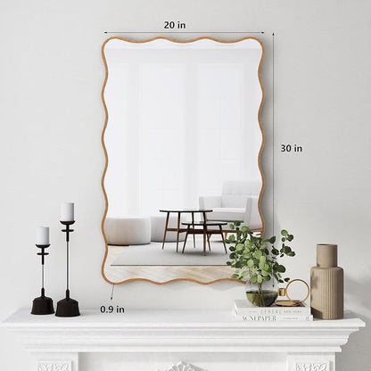 SHYFOY Wall Mirror Decorative, Antique Mirror Gold Wavy Mirrors 20x30” Irregular Mirrors Asymmetrical Ripple Wall Mirrors Abstract for Hallway Living Room Bedroom Entryway