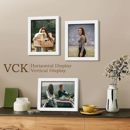 VCK 8x10 Picture Frames, White Solid Wood Picture Frame, Textured Exclusive Wall Gallery Frame