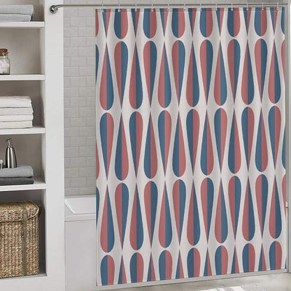 Mid Century Modern Shower Curtain,Retro Geometric Drop Shapes Art Style Shower Curtains Set for Bathroom Fabric Decorative Bath Curtain Washable Curtain Hooks, 72x72 in