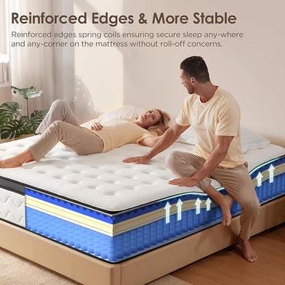 King Size Mattress 14 Inch - Hybrid Mattress King with Memory Foam and Individual Pocket Springs for Pressure Relief & Motion Isolation, Fiberglass-Free Medium Firm Mattresses, 80"x76"