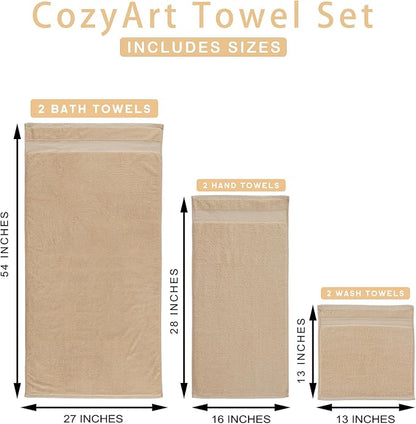 COZYART Beige Bath Towel Set, Turkish Cotton Hotel Large Towel Bulk for Bathroom, Thick Bathroom Set of 6 with 2 Bath Towels, 2 Hand Towels, 2 Washcloths, 650 GSM