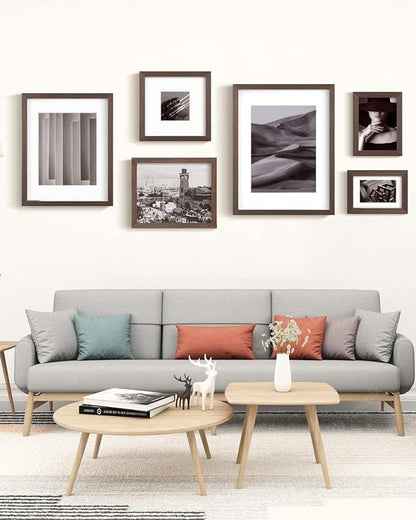 Egofine 9x12 Picture Frame Made of Solid Wood with Plexiglass, Display Pictures 5x7/6x8 with Mat or 9x12 Without Mat for Tabletop and Wall Mounting, Rustic Brown