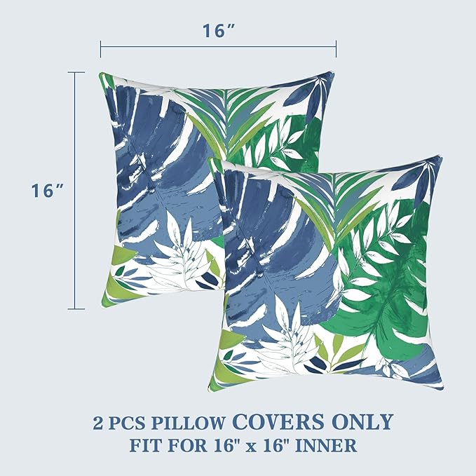 LVTXIII Outdoor Throw Pillow Covers 16 x 16 Inch, Covers ONLY Modern Cute Pattern Decorative Square Toss Pillow Case Pack of 2 for Home Patio Garden Sofa Bed Furniture, Islamorada Blue Green