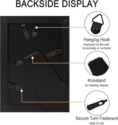 4x6 Picture Frame Set of 4, High Definition Real Glass, Display Pictures 3.5x5 with Mat or 4x6 Without Mat, Gallery Wall Hanging or Tabletop Photo Frames, Black