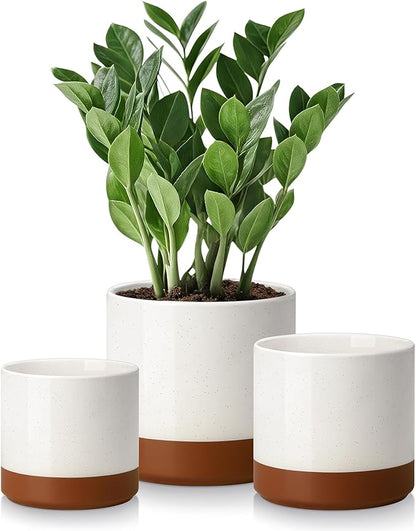 vancasso Ceramic Plant Pots, 4.25+5.25+6.25 Inch Planter Pot with Drainage Hole, Flower Pots for Indoor Outdoor Plants, Set of 3, Khaki