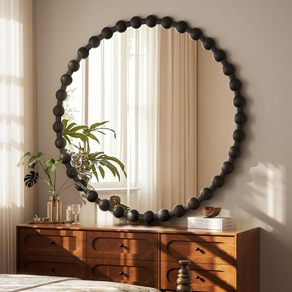 Easly Round Mirror for Wall, 36 Inch Black Beaded Frame Decorative Vanity Mirror, Circle Bathroom Mirror with High-Definition Lense, Modern Wall Decor for Bathroom, Living Room, Bedroom, Entryway