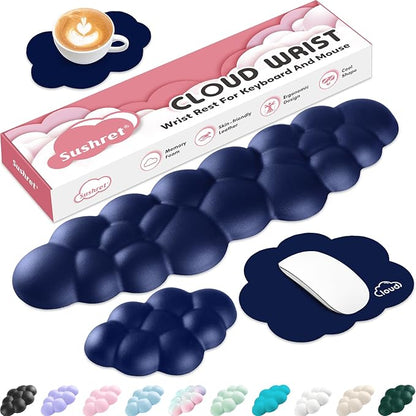 Cloud Wrist Rest for Computer Keyboard, 4-in-1 Memory Foam Leather Cloud