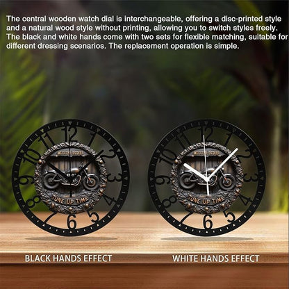 Metal Wall Clock for Living Room -10" Motorcycle Wall Decor Garage Art Vintage Bike Silent Non Ticking,Battery Operated, Antique Wood Clocks for Farmhouse,Dining Room,Bedroom,Kitchen Clock Wall Decor-