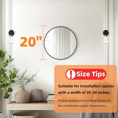 Black Round Mirror, 20 Inch Black Circle Mirror, Metal Frame Round Wall Mounted Mirrors for Bathroom, Living Room, Bedroom, Entryway, Vanity