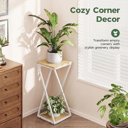 Bamworld Tall Plant Stand Indoor Corner Plant Shelf Tiered Plant Stand Wood Plant Table Heavy Duty Flower Pot Stands Metal Plant Holder for Living Room Bedroom Hallway(White)