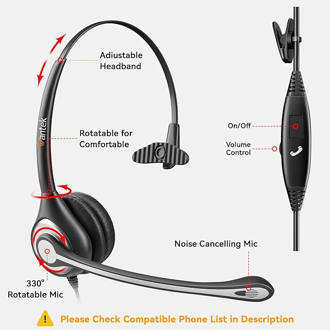 Wantek Cell Phone Headset Mono