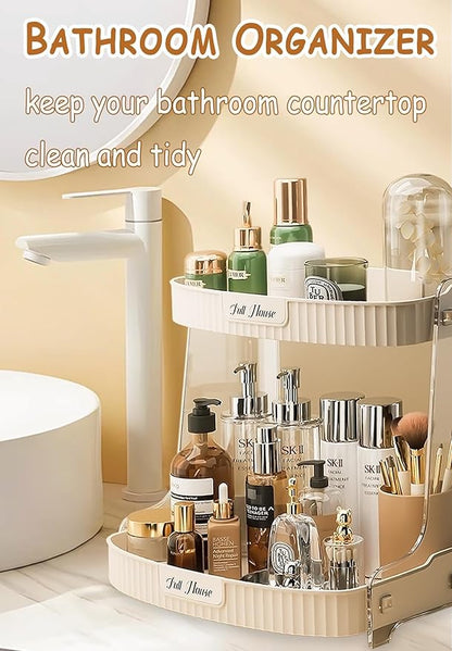 Skincare Organizers 2 Tier, Makeup Organizer Countertop, Cosmetic Display Cases, Makeup＆Skincare Organizer for Vanity, Desktop, Bathroon, Ideal Gifts for Women (Beige-2 Tier)