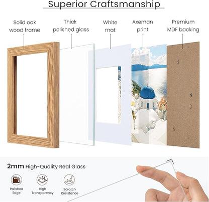 Axeman 9x12 Picture Frame | Solid Oak Wood 9 By 12 Photo Frame With Mat for 6x8 | 9''x12'' Wood Frame | Tempered Glass and Hanging Hardware Included Home Wall Decor Hanging Frame | Natural