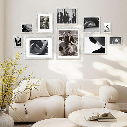 Egofine 8x10 Picture Frames Made of Solid Wood with Plexiglass, Display Pictures 4x6/5x7 with Mat or 8x10 Without Mat for Tabletop and Wall Mounting, Driftwood White