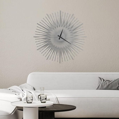 Sun Rays Wall Clock, Large Metal Decorative Wall Clock, Modern Minimalist Wall Decor (Silver, Small)
