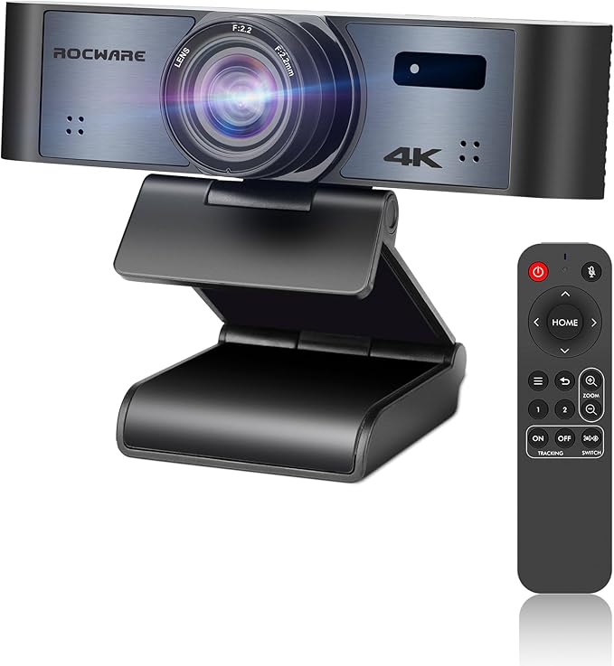 ROCWARE 4K Webcam with Remote, RC16 Computer Camera with Microphone, 1080p