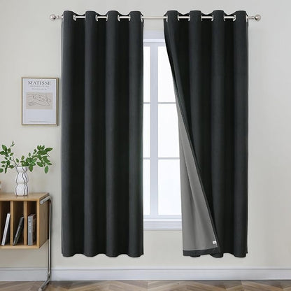 Joydeco Blackout Curtains 72 Inches Long 2 Panels Burg, Room Darkening Curtains for Bedroom, 100% Black Out Textured Thermal Drapes Privacy Protection 2 Panels Set(W52 x L72 Inch, Charcoal Grey)