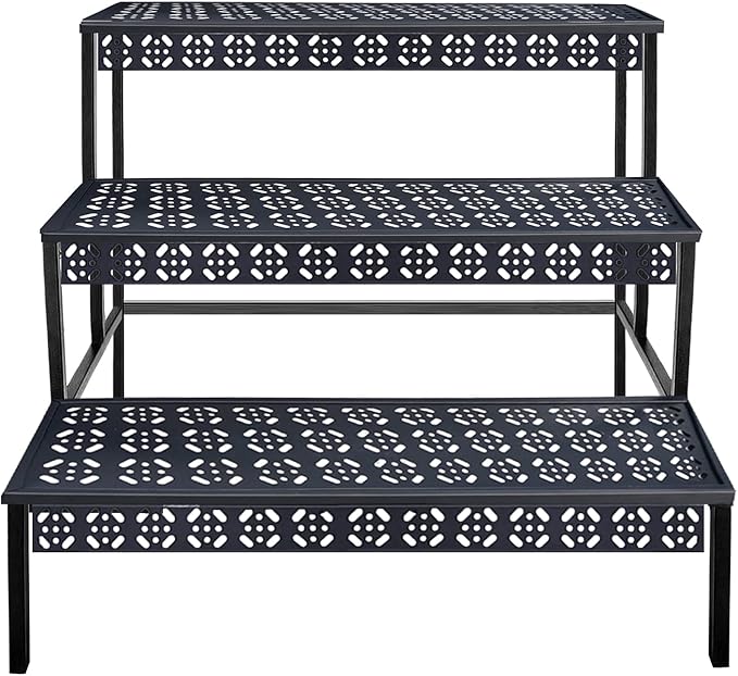 3 Tiers Metal Plant Stand,Rectangular Ladder Flower Pots Outdoor, Indoor Plant Display Rack, Heavy Duty Utility Storage Organizer for Home Garden Patio Balcony, Stair Style