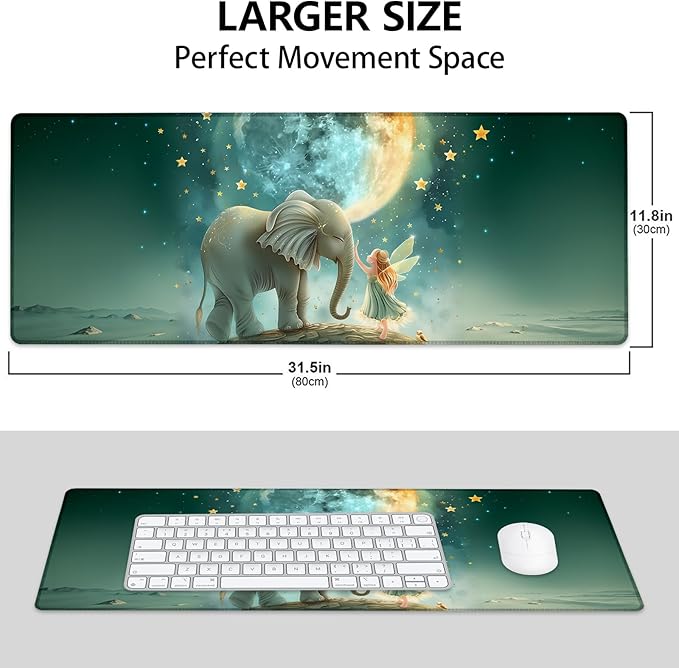 Fairy and Elephant Large Mouse Pad, Gaming Mouse Pad, Keyboard Mat, Non-Slip