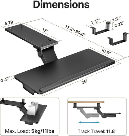 Keyboard Tray Under Desk with Storage Drawer, Height Adjustable Keyboard Tray