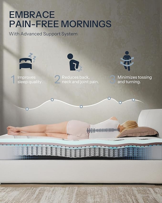 Life Balance Hybrid King Mattress 14 Inch, Made in USA, Plush, Individual Pocket Coils & Copper Gel Memory Foam， Hypoallergenic & Odorless, Motion Isolation & Pressure Relief, Mattress in a Box